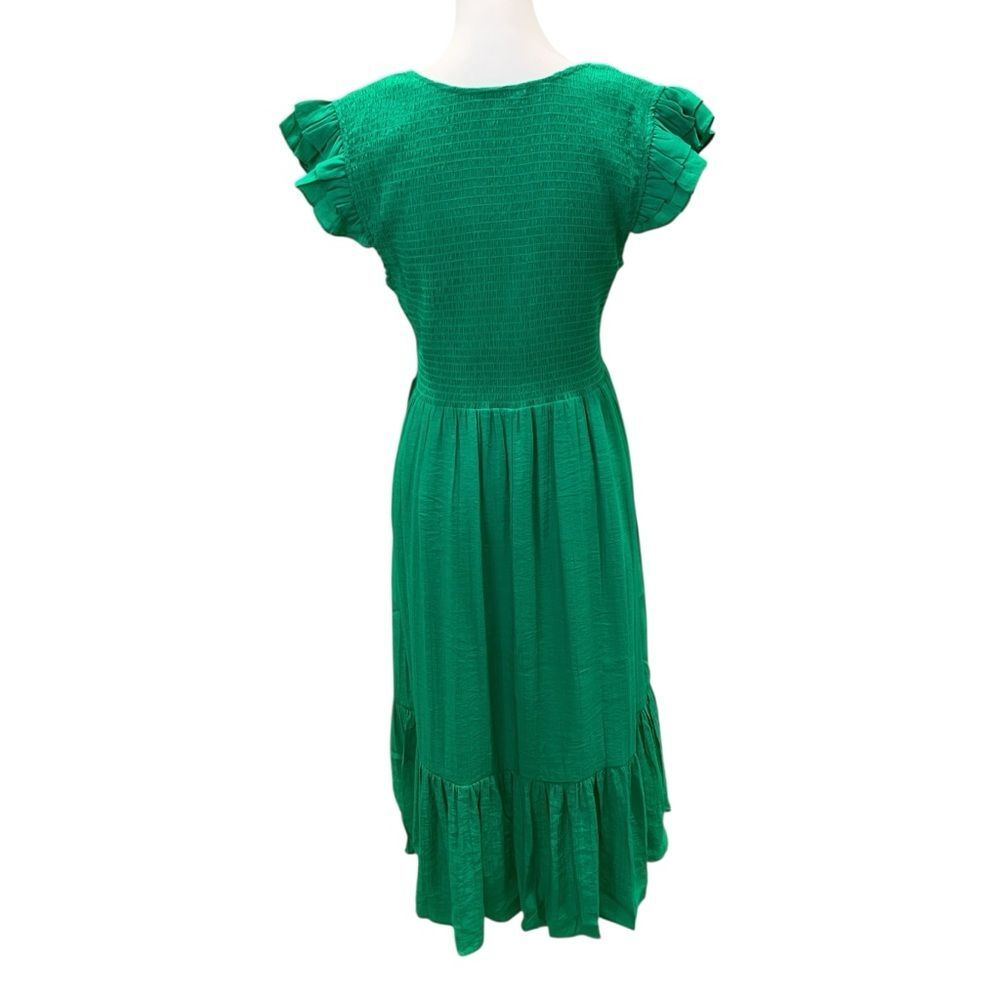 Nanette Lepore Smocked Midi Dress Flutter Sleeve Ruffle Hem Green 12 NWT - Picture 5 of 16